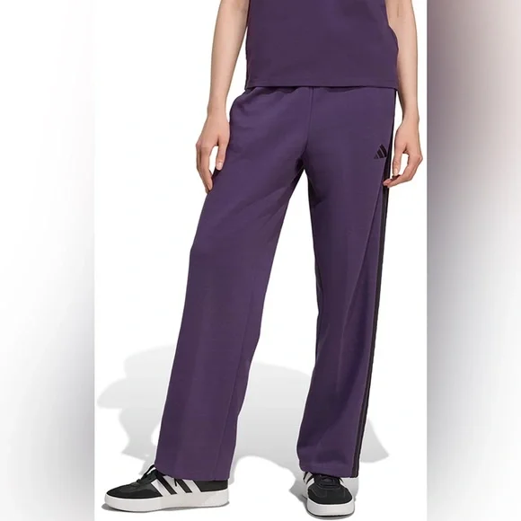 Adidas Women's Essentials 3-Stripes Straight Leg Sweatpants Medium Purple - Picture 2 of 9